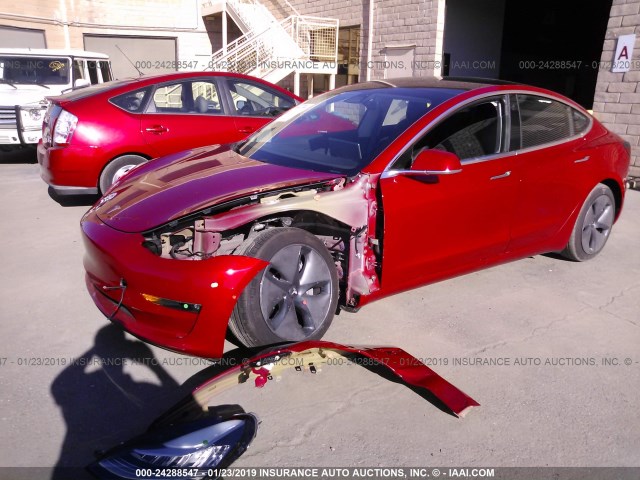 5YJ3E1EA2JF056367 - 2018 TESLA MODEL 3 RED photo 2