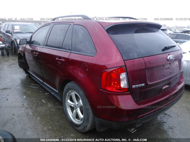 2FMDK3J92DBB21185 - 2013 FORD EDGE SEL RED photo 3