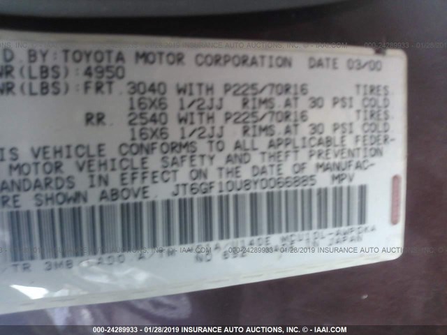 JT6GF10U8Y0066885 - 2000 LEXUS RX 300 BURGUNDY photo 9