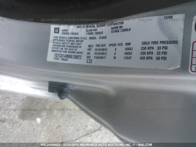1GTCS149998139872 - 2009 GMC CANYON TAN photo 9