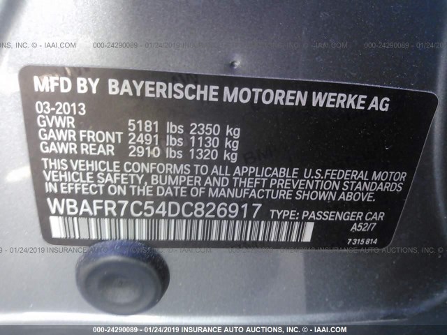 WBAFR7C54DC826917 - 2013 BMW 535 I GRAY photo 9