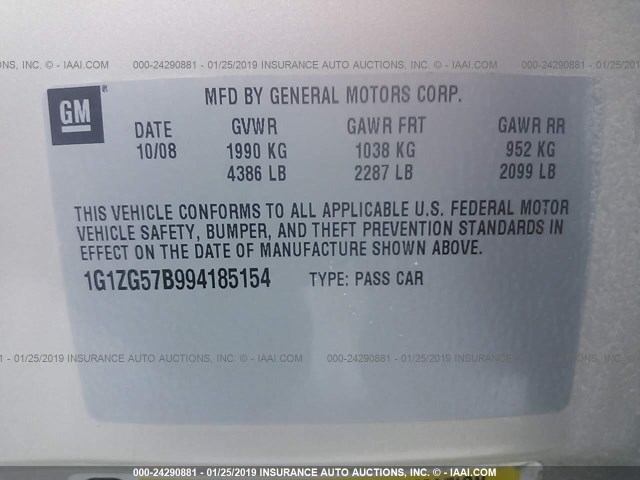 1G1ZG57B994185154 - 2009 CHEVROLET MALIBU LS 米色 照片 9