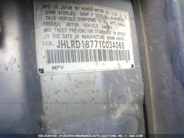 JHLRD18771C034068 - 2001 HONDA CR-V SE/LE SILVER photo 9