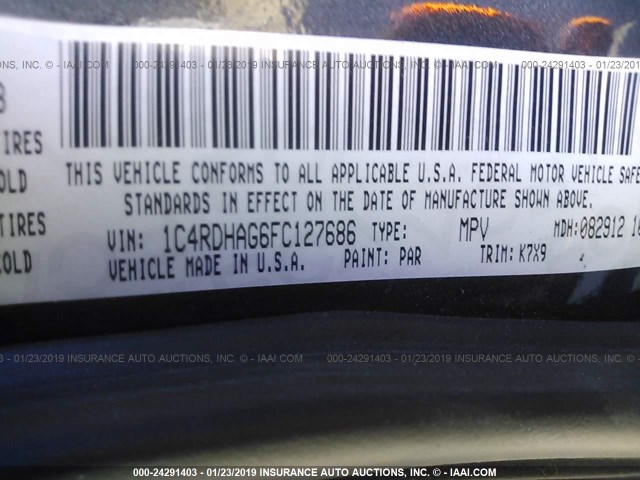 1C4RDHAG6FC127686 - 2015 DODGE DURANGO SXT BLUE photo 9