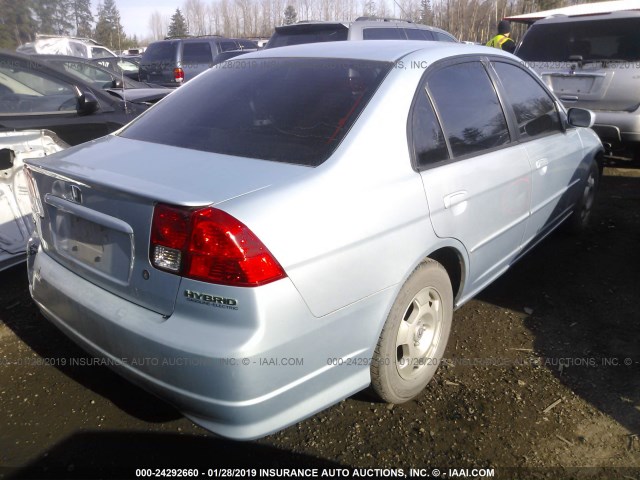 JHMES96675S005450 - 2005 HONDA CIVIC HYBRID BLUE photo 4