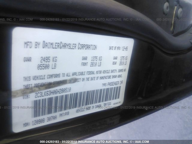 2C3LK63H06H280510 - 2006 CHRYSLER 300C BLACK photo 9