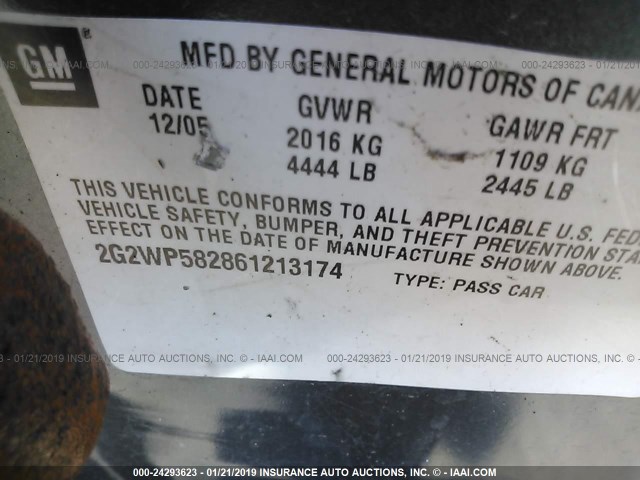 2G2WP582861213174 - 2006 PONTIAC GRAND PRIX GRAY photo 9