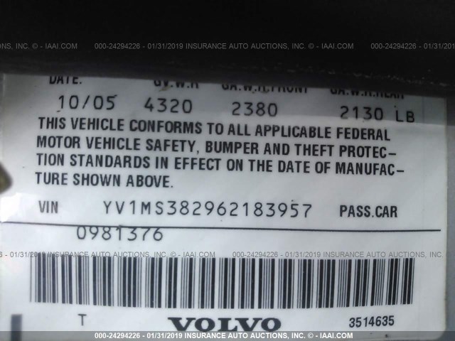 YV1MS382962183957 - 2006 VOLVO S40 2.4I SILVER photo 9