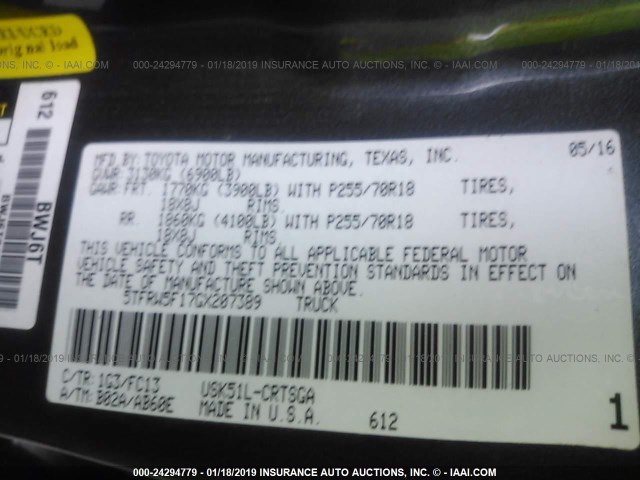 5TFRW5F17GX207389 - 2016 TOYOTA TUNDRA DOUBLE CAB SR/SR5 GRAY photo 9