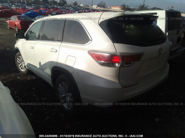 5TDZKRFH0FS092610 - 2015 TOYOTA HIGHLANDER LE/LE PLUS WHITE photo 3