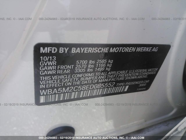WBA5M2C58ED085552 - 2014 BMW 535 IGT WHITE photo 9