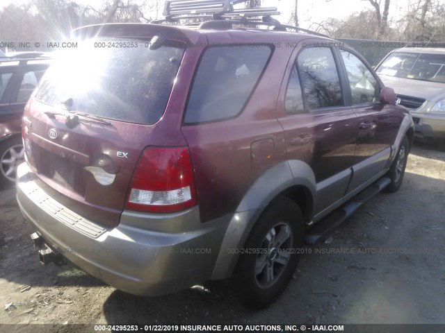 KNDJC733X45181899 - 2004 KIA SORENTO EX/LX BURGUNDY photo 4