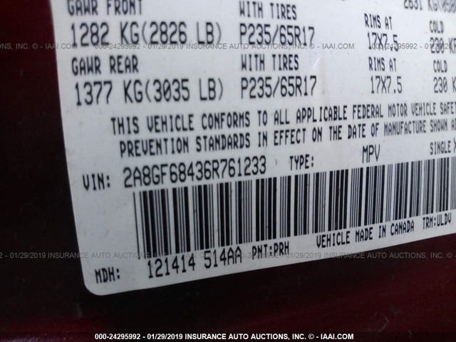 2A8GF68436R761233 - 2006 CHRYSLER PACIFICA TOURING RED photo 9