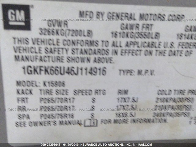 1GKFK66U46J114916 - 2006 GMC YUKON XL DENALI SILVER photo 9