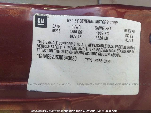 1G1NE52J63M543630 - 2003 CHEVROLET MALIBU LS RED photo 9
