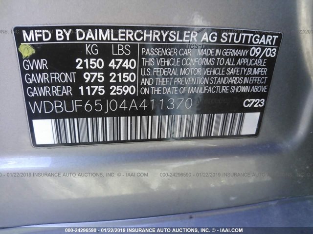 WDBUF65J04A411370 - 2004 MERCEDES-BENZ E 320 Champagne photo 9