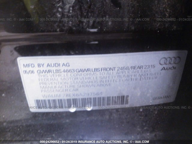 WAUAF78EX6A297564 - 2006 AUDI A4 2/TURBO BLACK photo 9