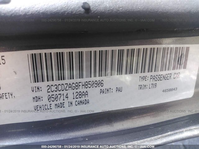 2C3CDZAG8FH850906 - 2015 DODGE CHALLENGER SXT GRAY photo 9