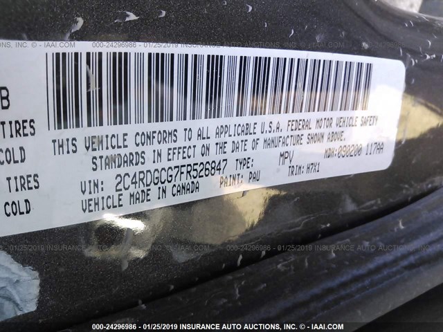 2C4RDGCG7FR526847 - 2015 DODGE GRAND CARAVAN SXT GRAY photo 9