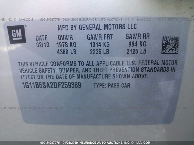 1G11B5SA2DF259389 - 2013 CHEVROLET MALIBU LS BEIGE photo 9