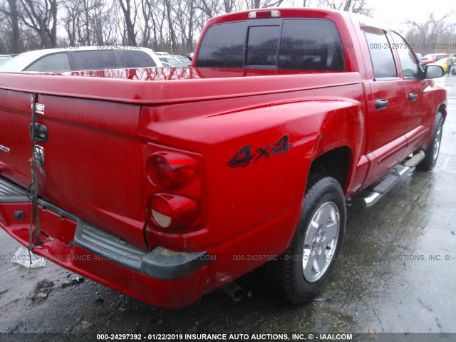 1D7HW48K36S654427 - 2006 DODGE DAKOTA QUAD SLT RED photo 4