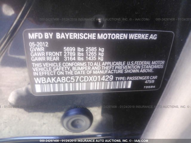 WBAKA8C57CDX01429 - 2012 BMW 750 I BLACK photo 9