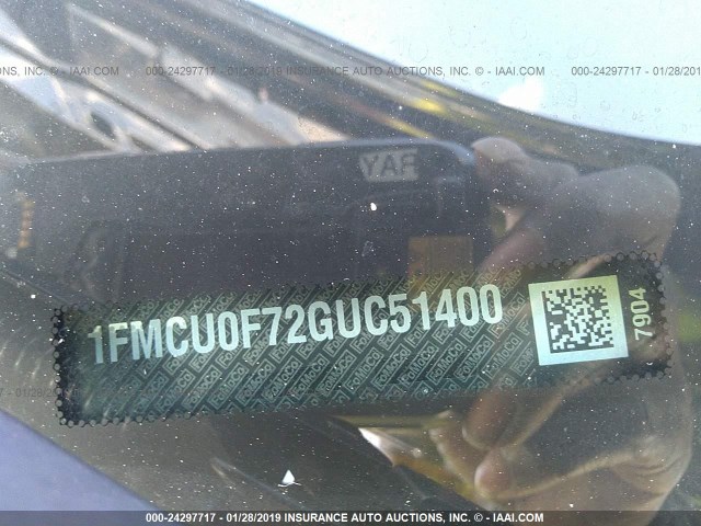 1FMCU0F72GUC51400 - 2016 FORD ESCAPE S BLACK photo 9