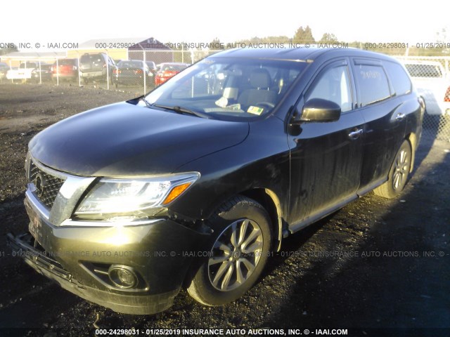 5N1AR2MM2FC614036 - 2015 NISSAN PATHFINDER S/SV/SL/PLATINUM GREEN photo 2