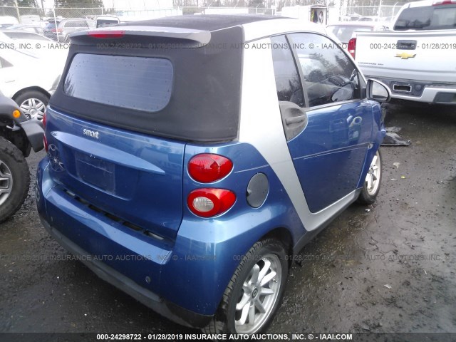WMEEK31X68K203909 - 2008 SMART FORTWO PASSION BLUE photo 4