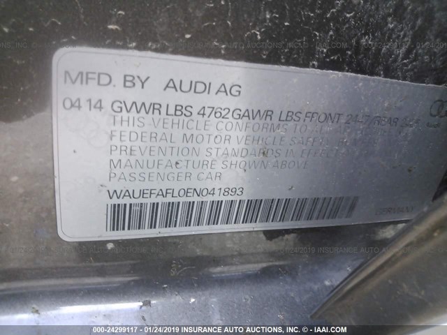 WAUEFAFL0EN041893 - 2014 AUDI A4 PREMIUM PLUS GRAY photo 9