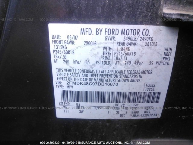 2FMDK48C97BB16870 - 2007 FORD EDGE SEL GRAY photo 9