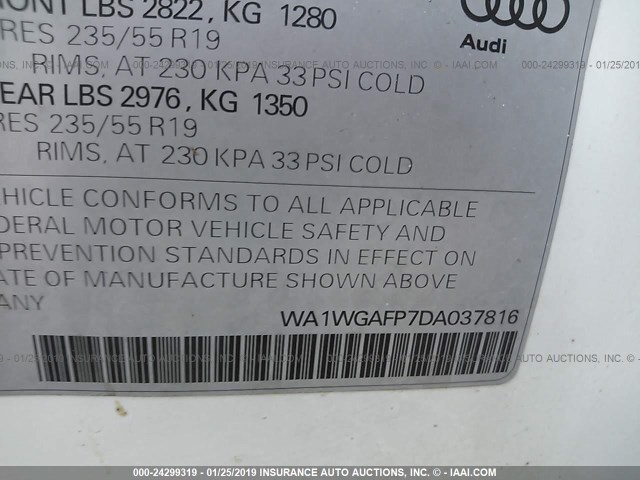 WA1WGAFP7DA037816 - 2013 AUDI Q5 PRESTIGE WHITE photo 9