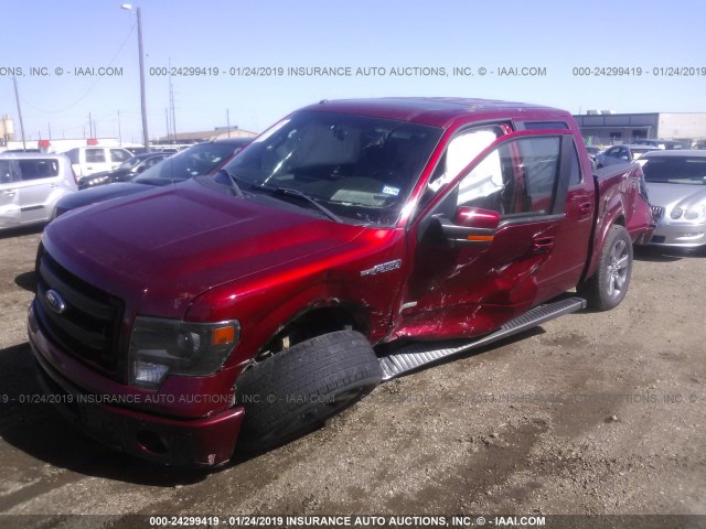 1FTFW1CT6DFA15870 - 2013 FORD F150 SUPERCREW RED photo 2