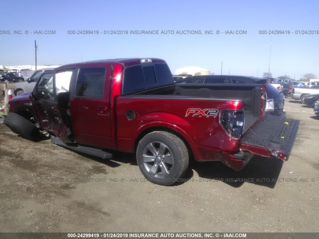 1FTFW1CT6DFA15870 - 2013 FORD F150 SUPERCREW RED photo 3