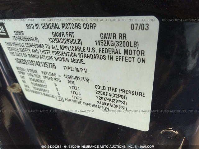 1GKDS13S742125736 - 2004 GMC ENVOY BLACK photo 9