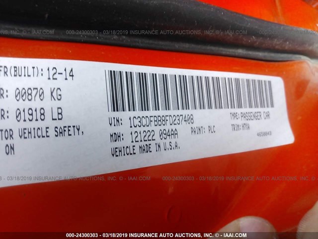 1C3CDFBB8FD237408 - 2015 DODGE DART SXT ORANGE photo 9