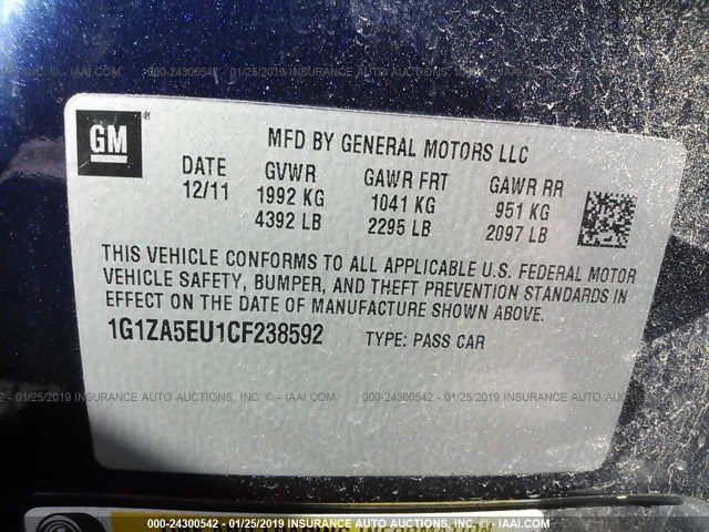 1G1ZA5EU1CF238592 - 2012 CHEVROLET MALIBU LS Dark Blue photo 9