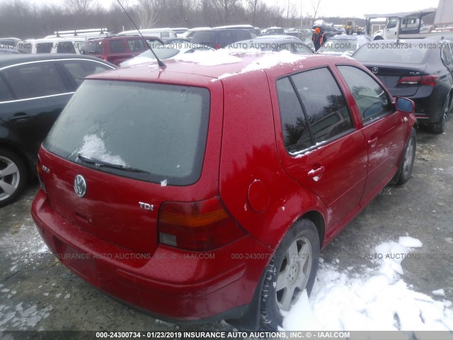 9BWGP61J324004680 - 2002 VOLKSWAGEN GOLF GLS TDI RED photo 4