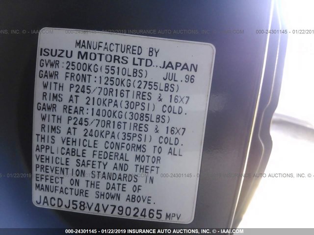 JACDJ58V4V7902465 - 1997 ISUZU TROOPER S/LS/LIMITED 绿色 照片 9