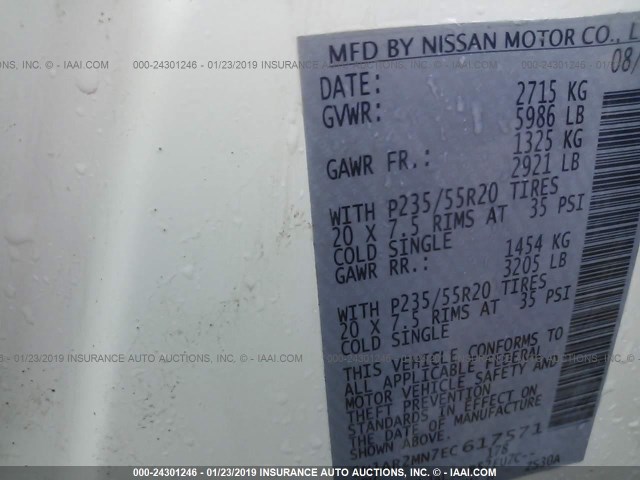 5N1AR2MN7EC617571 - 2014 NISSAN PATHFINDER S/SV/SL/PLATINUM WHITE photo 9