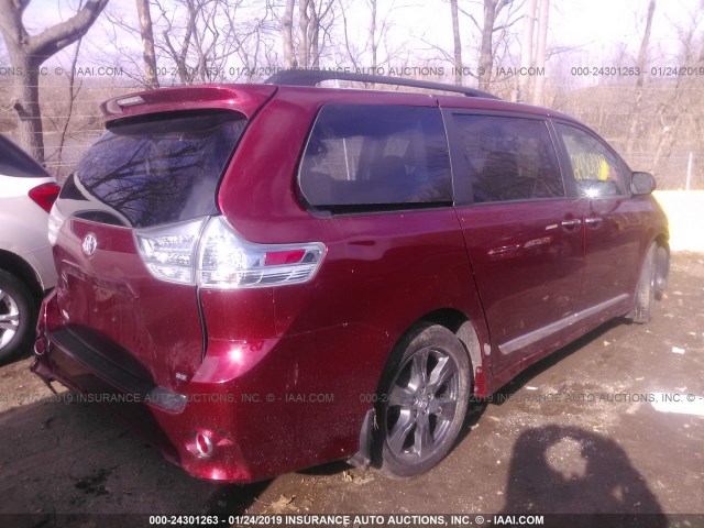 5TDXZ3DC1HS839531 - 2017 TOYOTA SIENNA SE RED photo 4