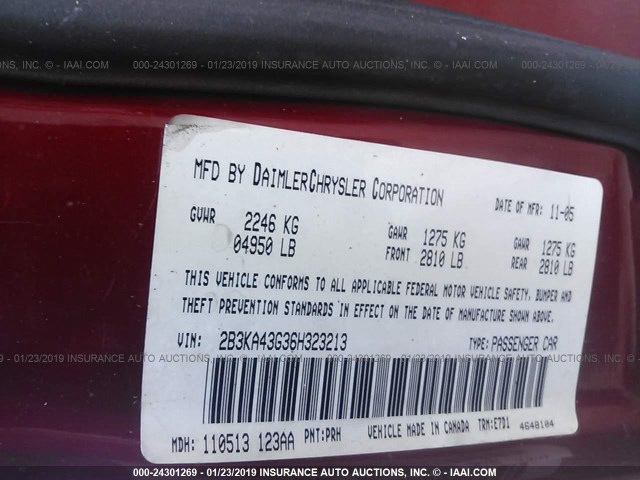 2B3KA43G36H323213 - 2006 DODGE CHARGER SE/SXT RED photo 9