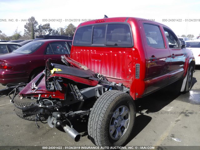 3TMJU4GN1FM176756 - 2015 TOYOTA TACOMA DOUBLE CAB PRERUNNER RED photo 4