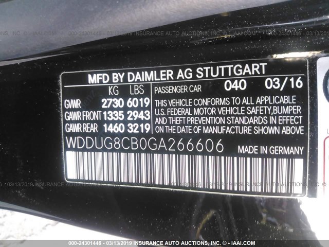 WDDUG8CB0GA266606 - 2016 MERCEDES-BENZ S 550 BLACK photo 9