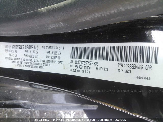 1C3CCCAB5FN554933 - 2015 CHRYSLER 200 LIMITED BLACK photo 9