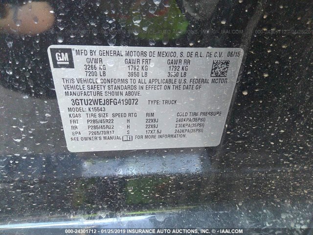 3GTU2WEJ8FG419072 - 2015 GMC SIERRA K1500 DENALI BLACK photo 9