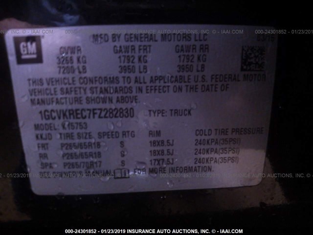 1GCVKREC7FZ282830 - 2015 CHEVROLET SILVERADO K1500 LT BLACK photo 9