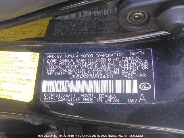 JTHBA30G365144303 - 2006 LEXUS ES 330 BLACK photo 9