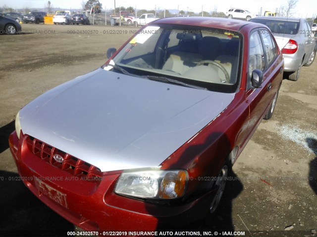 KMHCG45G8YU032202 - 2000 HYUNDAI ACCENT GL RED photo 2