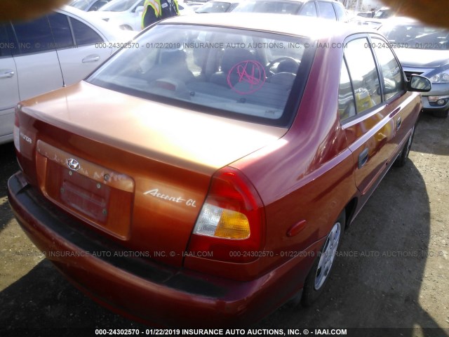 KMHCG45G8YU032202 - 2000 HYUNDAI ACCENT GL RED photo 4